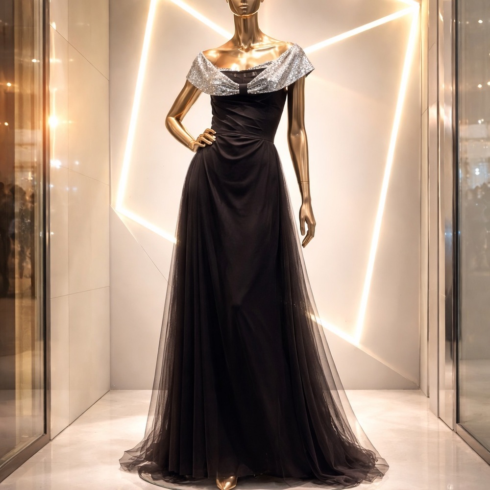 Elegant Black Maxi Dress with Silver Accents
